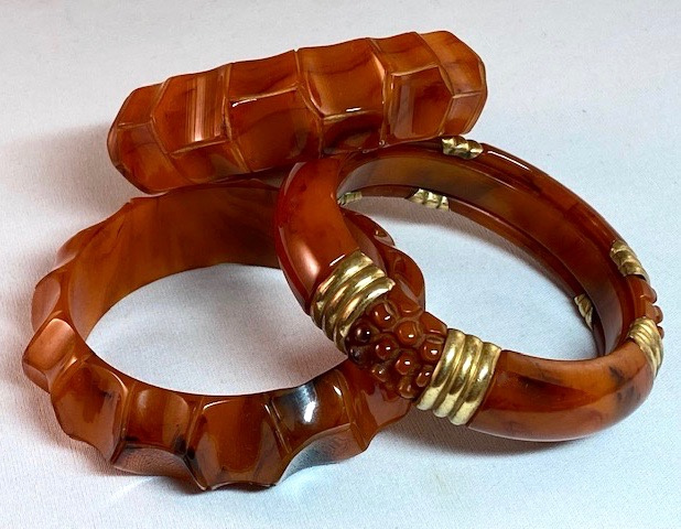 BB199 chunky marbled toffee bakelite bangles